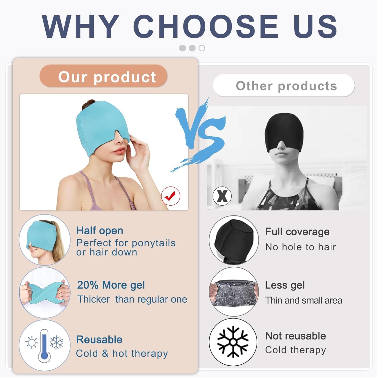 Migraine Relief Cap for Migraines, Headaches, Sinuses, Tension Relief Headache Relief Cap Hot and Cold Therapy Relaxing Thermax Migraine Cap, Migrane Relaxing Cap - Multicolor GenzVybs